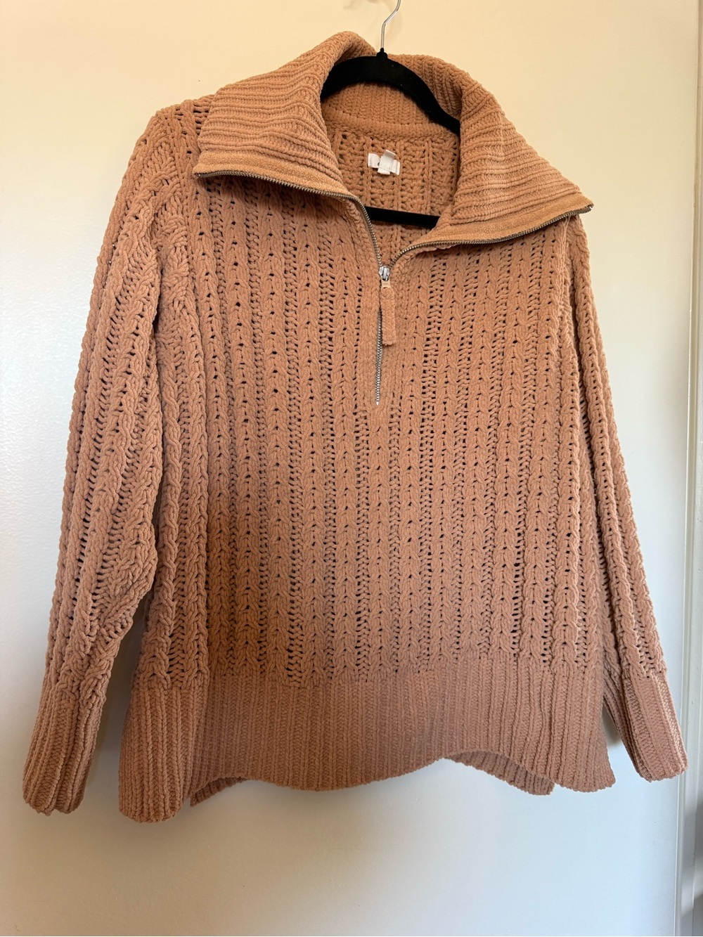 Aerie Like New Cable Car Quarter Zip Sweater in XXS Camel
